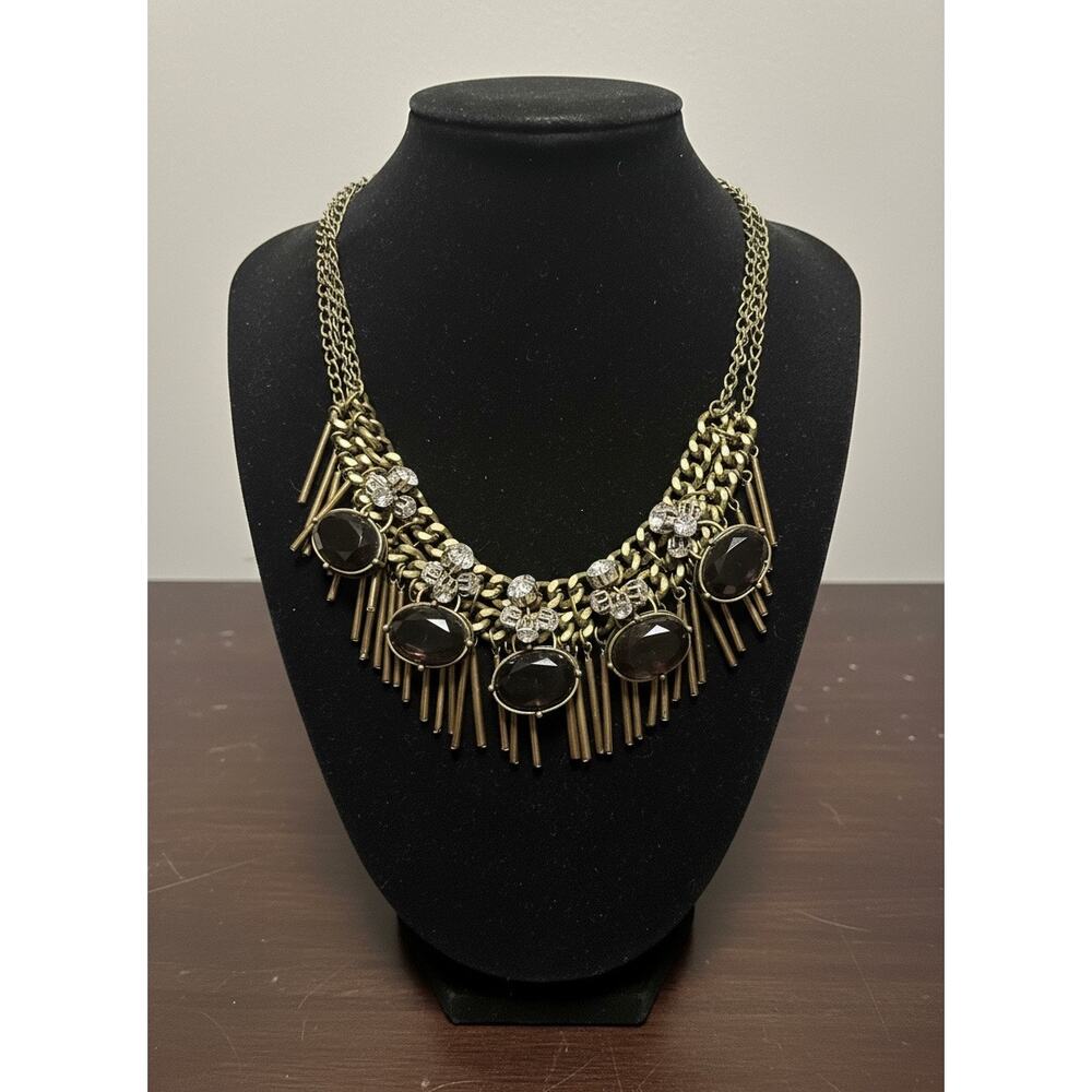 LOFT Vintage-Inspired Statement Necklace Fringe Crystal 18” Heavy